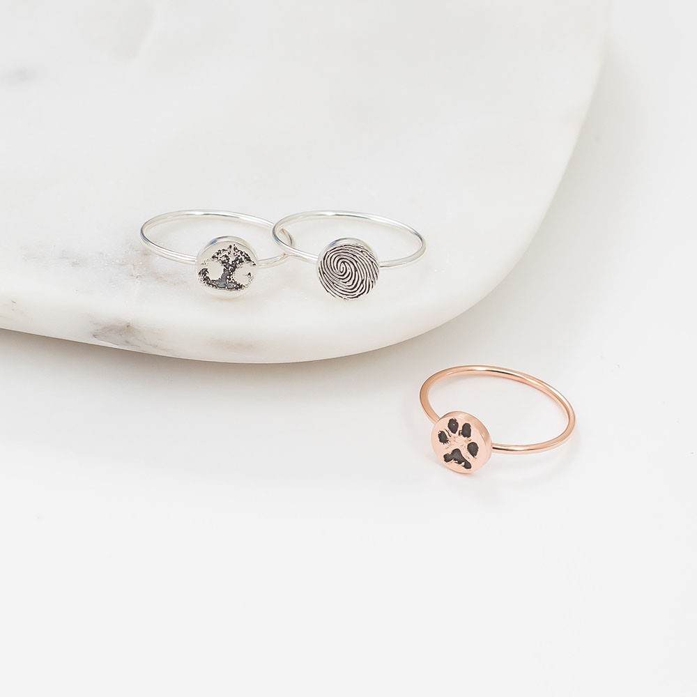 S925 Sterling Silver Custom Paw Print Ring | Personalised Fingerprint |  Pet Lover Gift