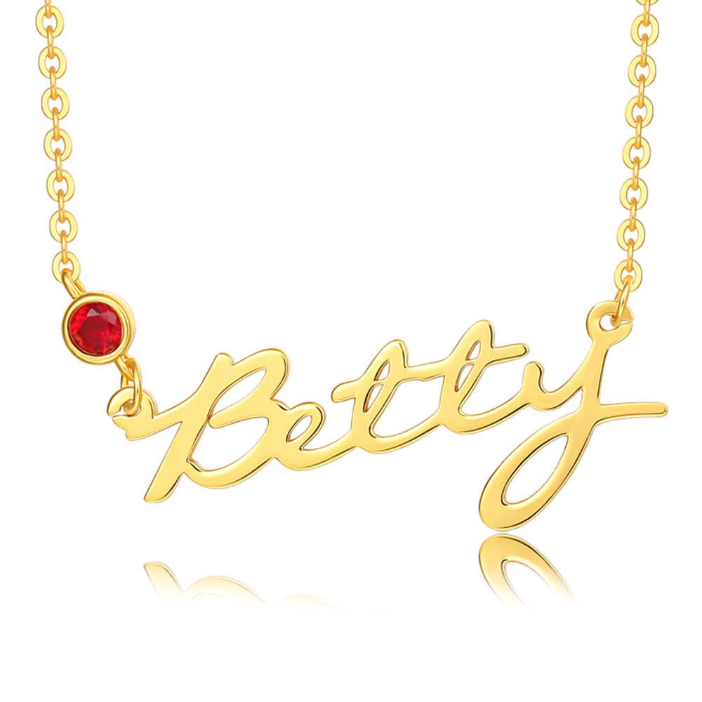 Personalised Customized " Carrie " Style Name Necklace With Birthstone