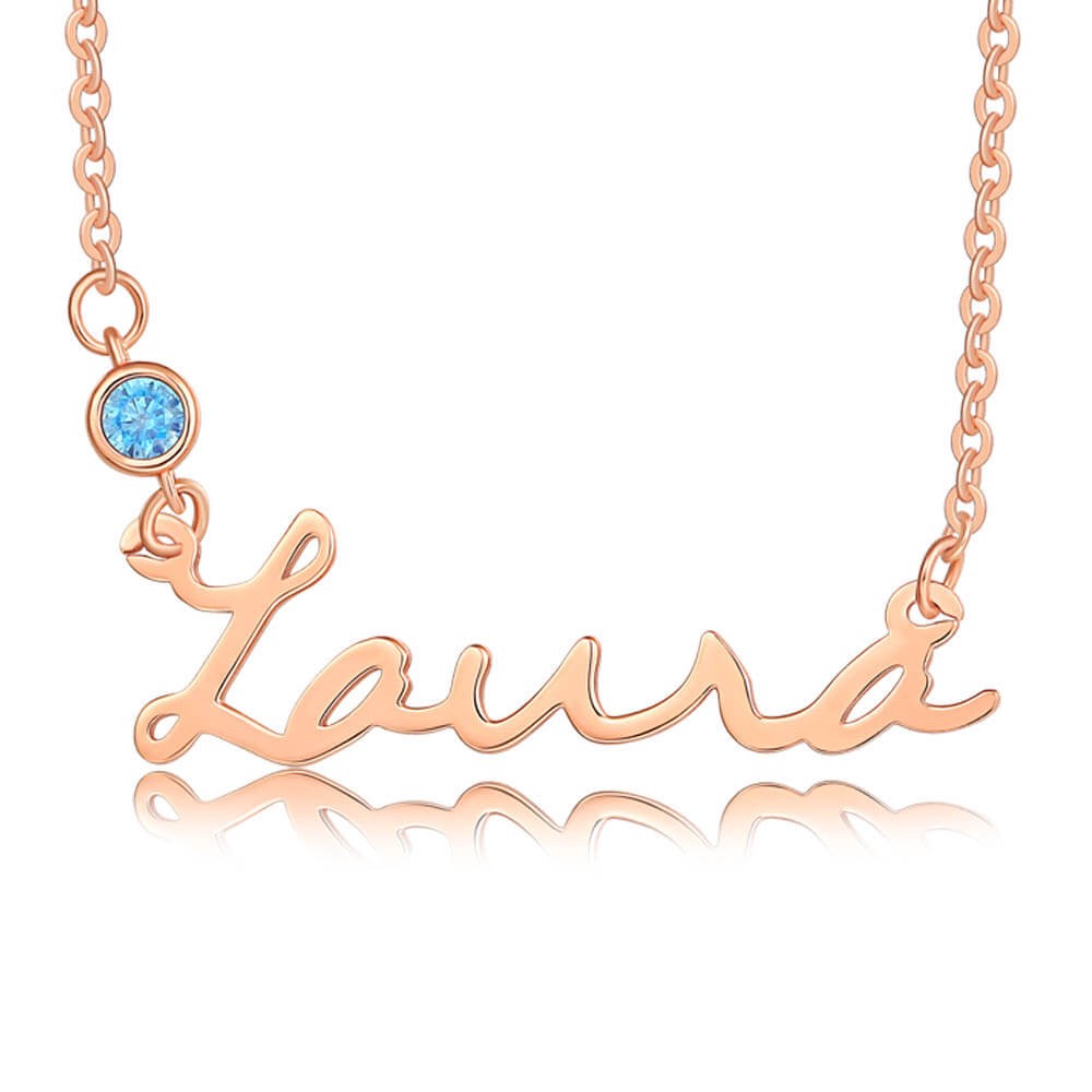 Personalised " Carrie " Style Name Necklace With Birthstone