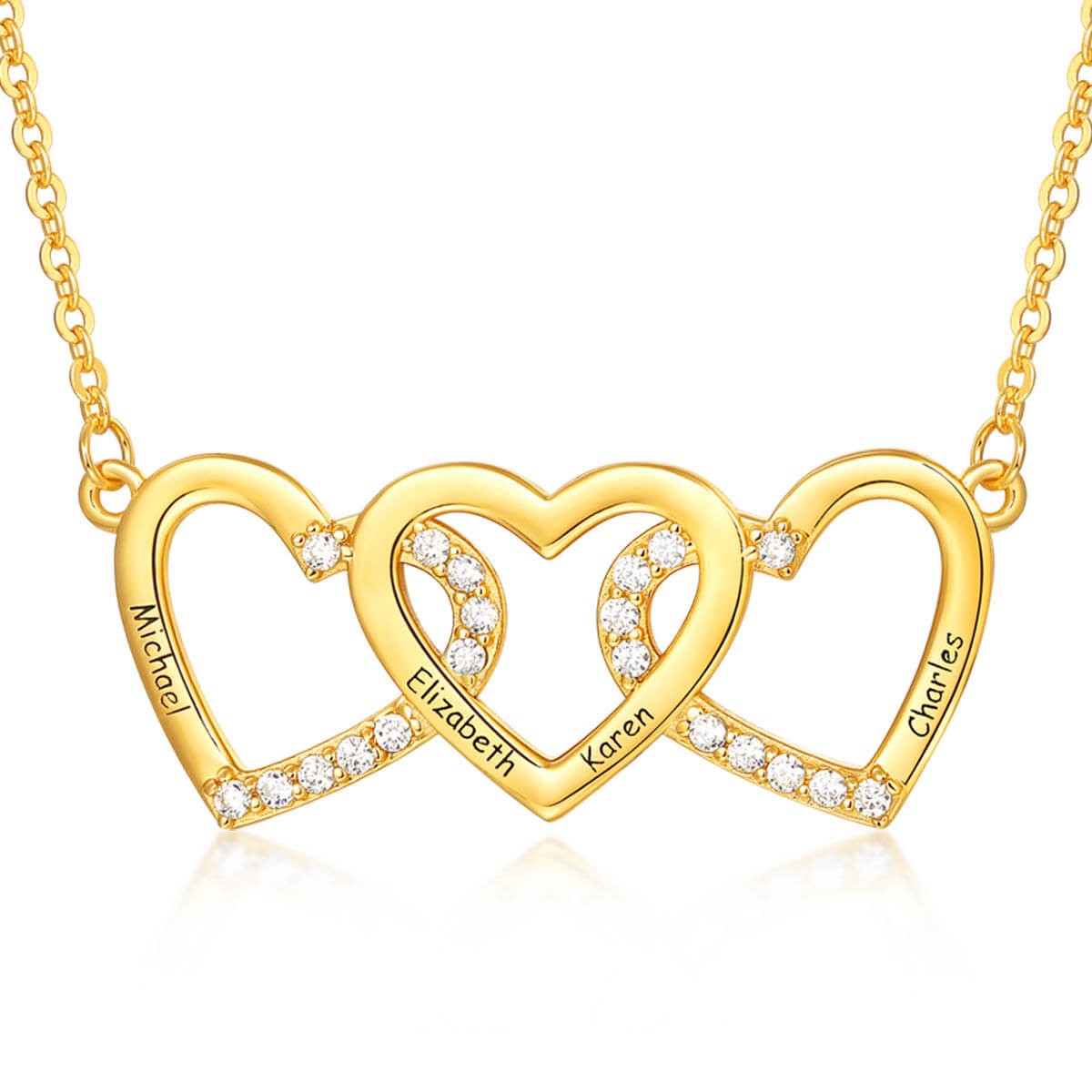 Personalised Gold Hearts Engraved Name Necklaces With 2-3 Love Hearts Jewelry For Her