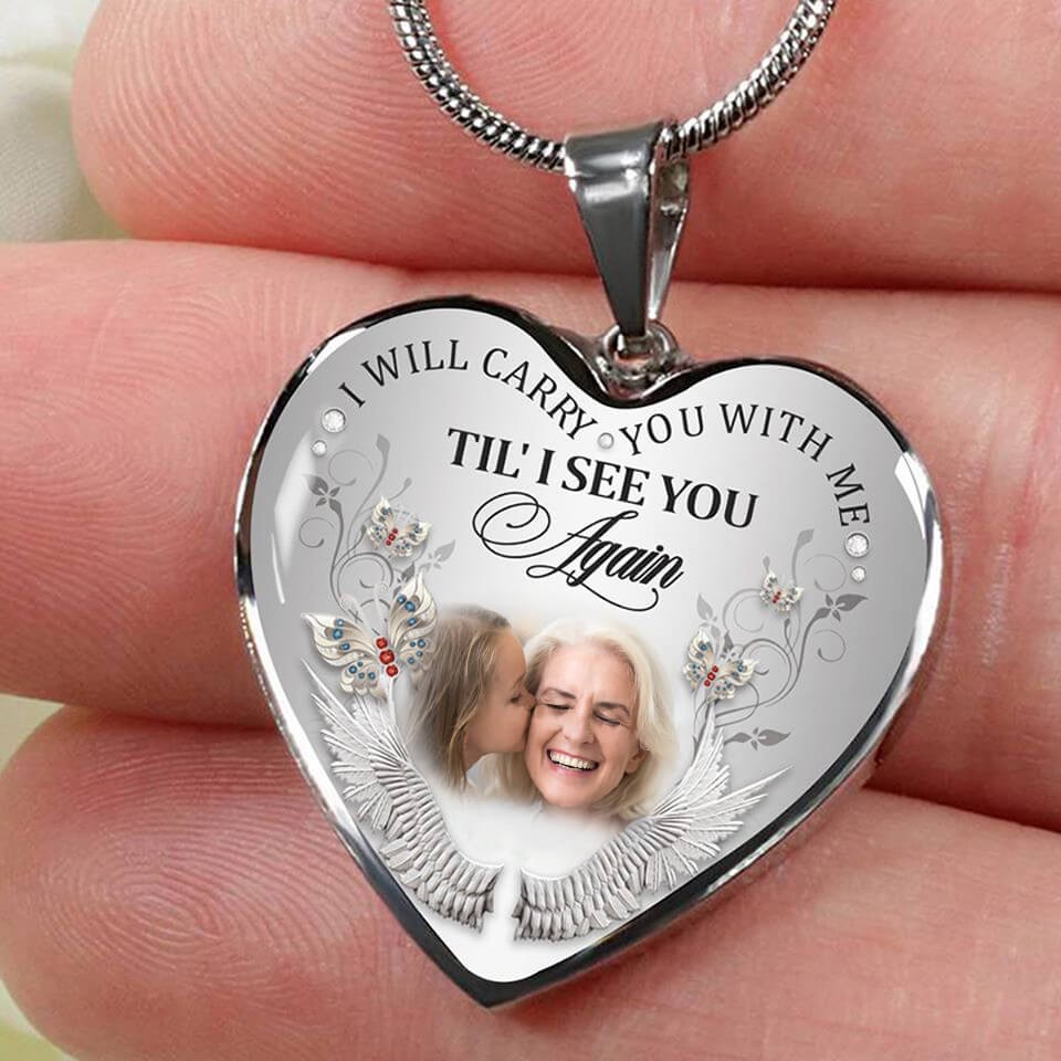 Personalised I Will Carry You With Me Til' I See You Again Memorial Photo Necklace