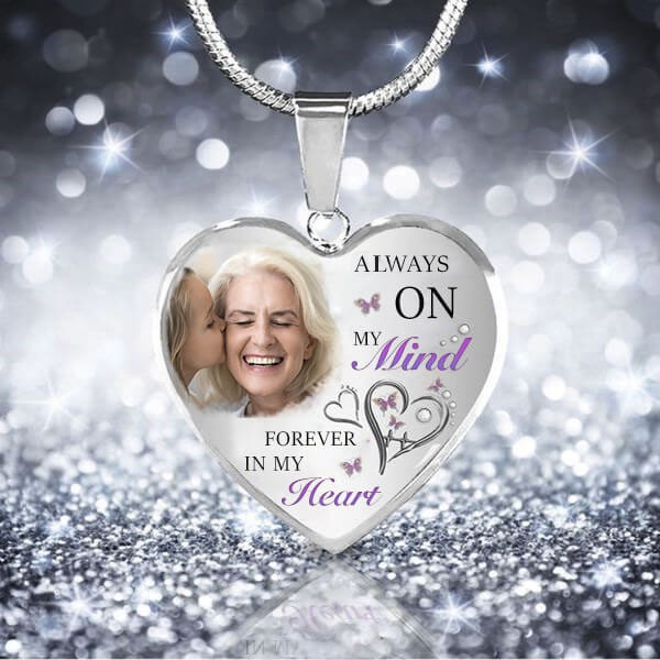 Always On My Mind Forever In My Heart Personalised Engraving Memorial Heart Photo Necklace