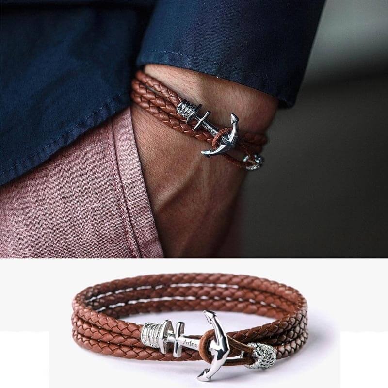 New Hot Style Men's Gifts Personalised Anchor Name Engraving Leather Bracelets