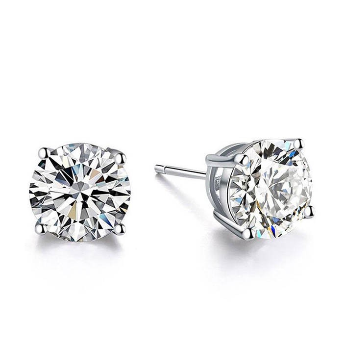 Round White Sapphire Stud Earrings