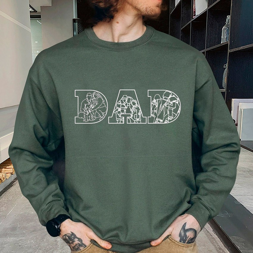 Personalized Photo Embroidered Military Green Hoodie For Dad Father's Day Gift Ideas