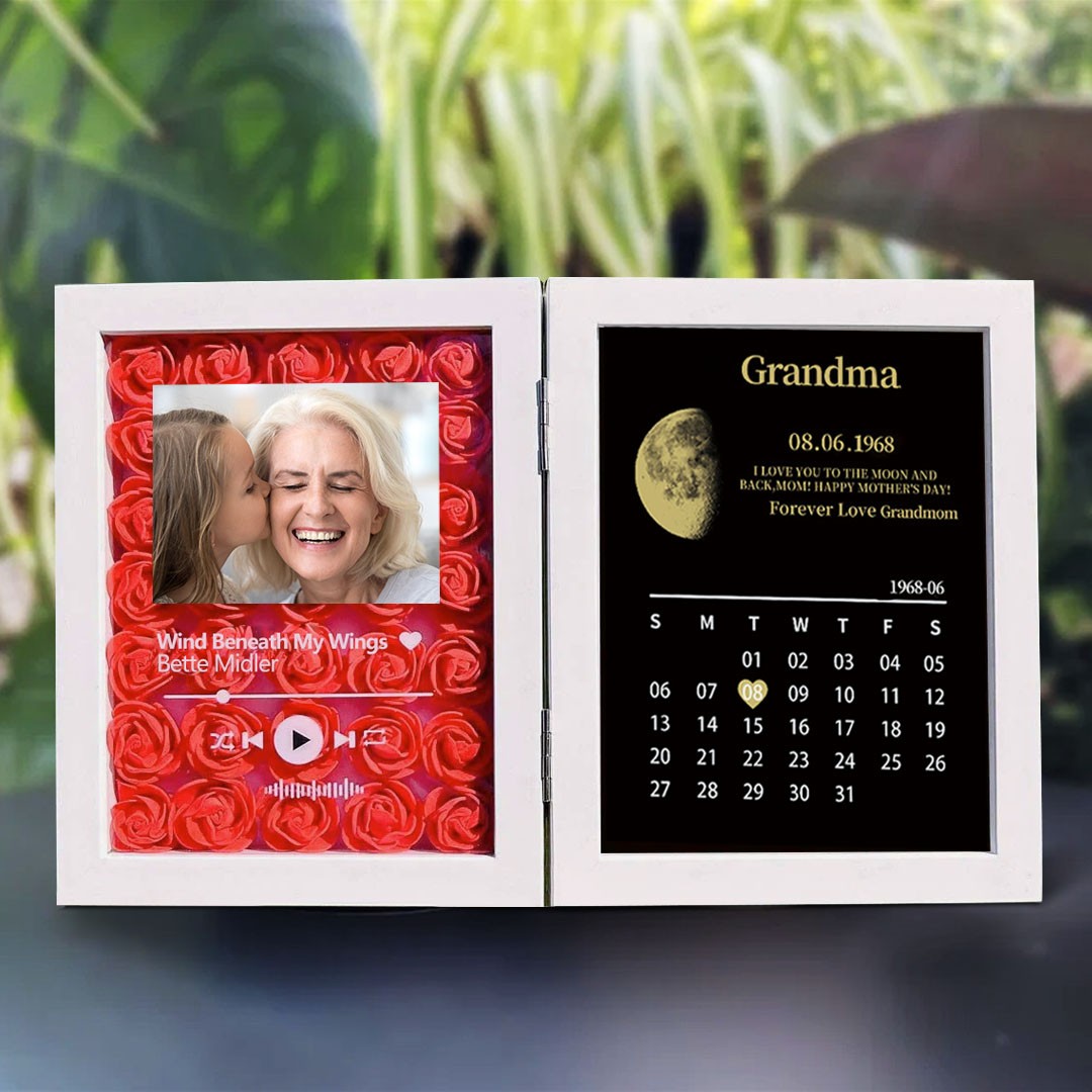 Personalized Flower Shadow Box Moon Phase Calendar with Names Gift for Mother's Day