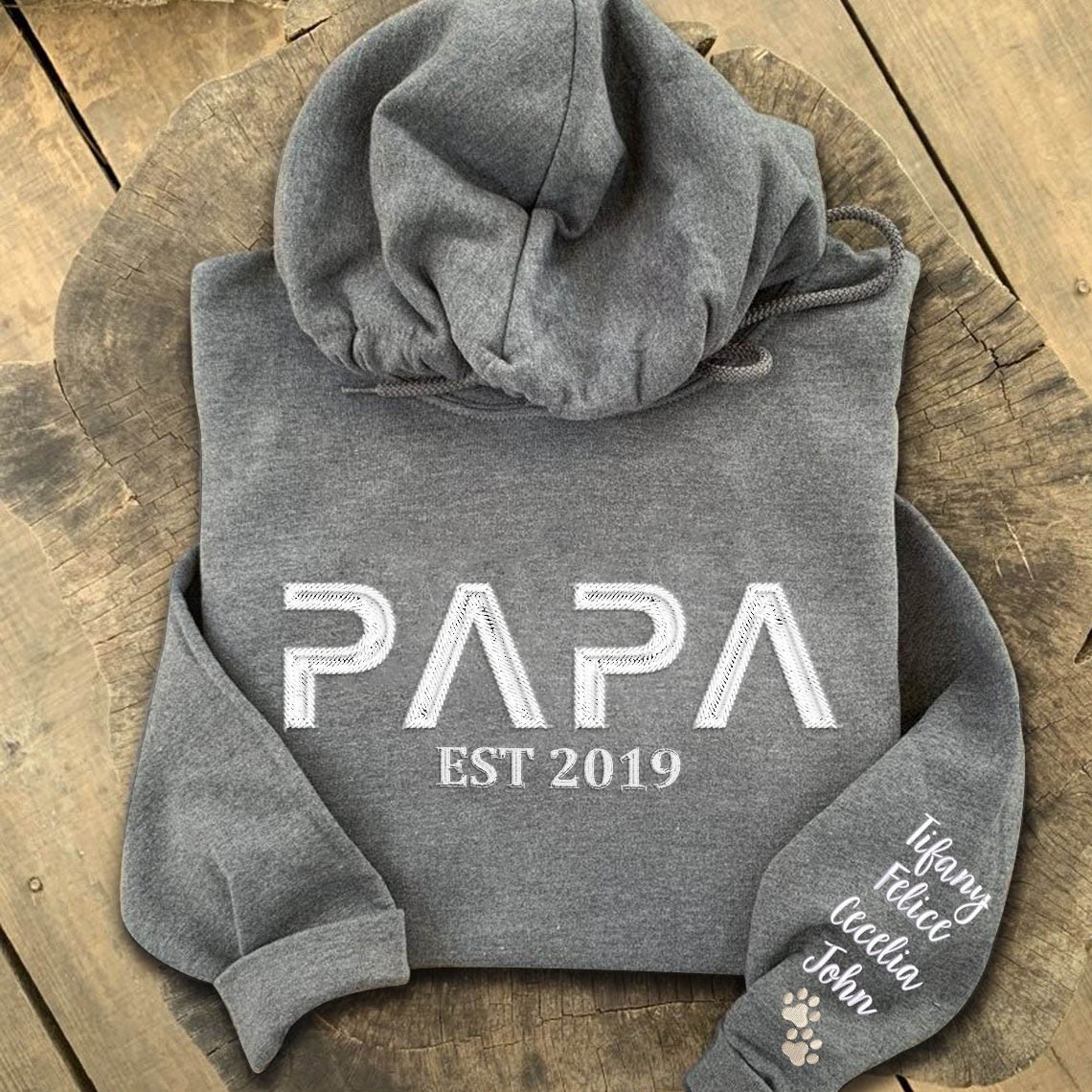 Custom Embroidered Papa Sweatshirt Hoodie with Kids Names For Father's Day Gift Ideas