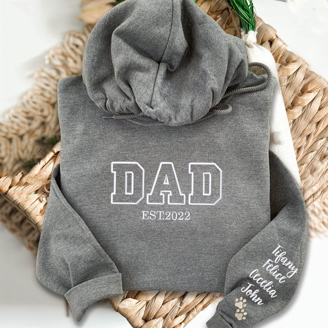 Custom Embroidered Dad Sweatshirt Hoodie with Kids Names For Father's Day Gift Ideas