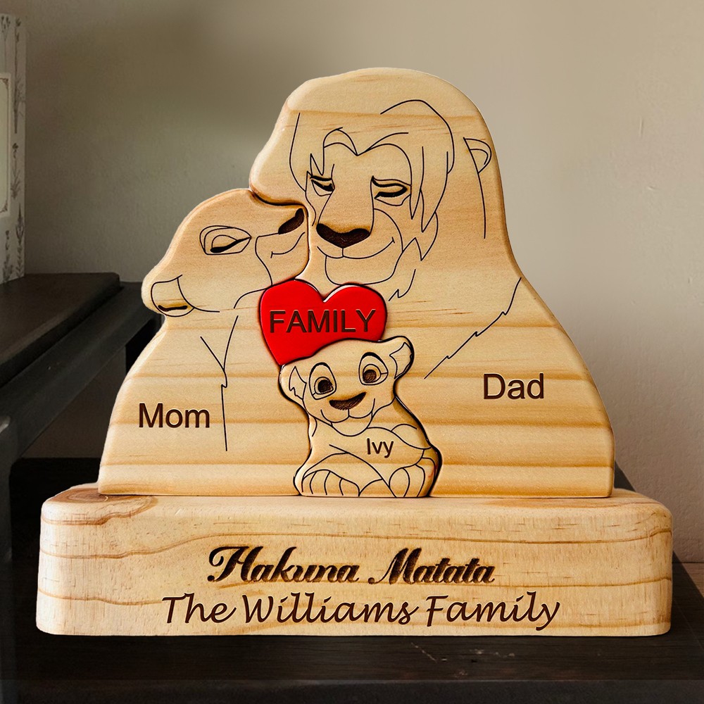 Custom Wooden Lion Family Puzzle For Family Christmas Gift