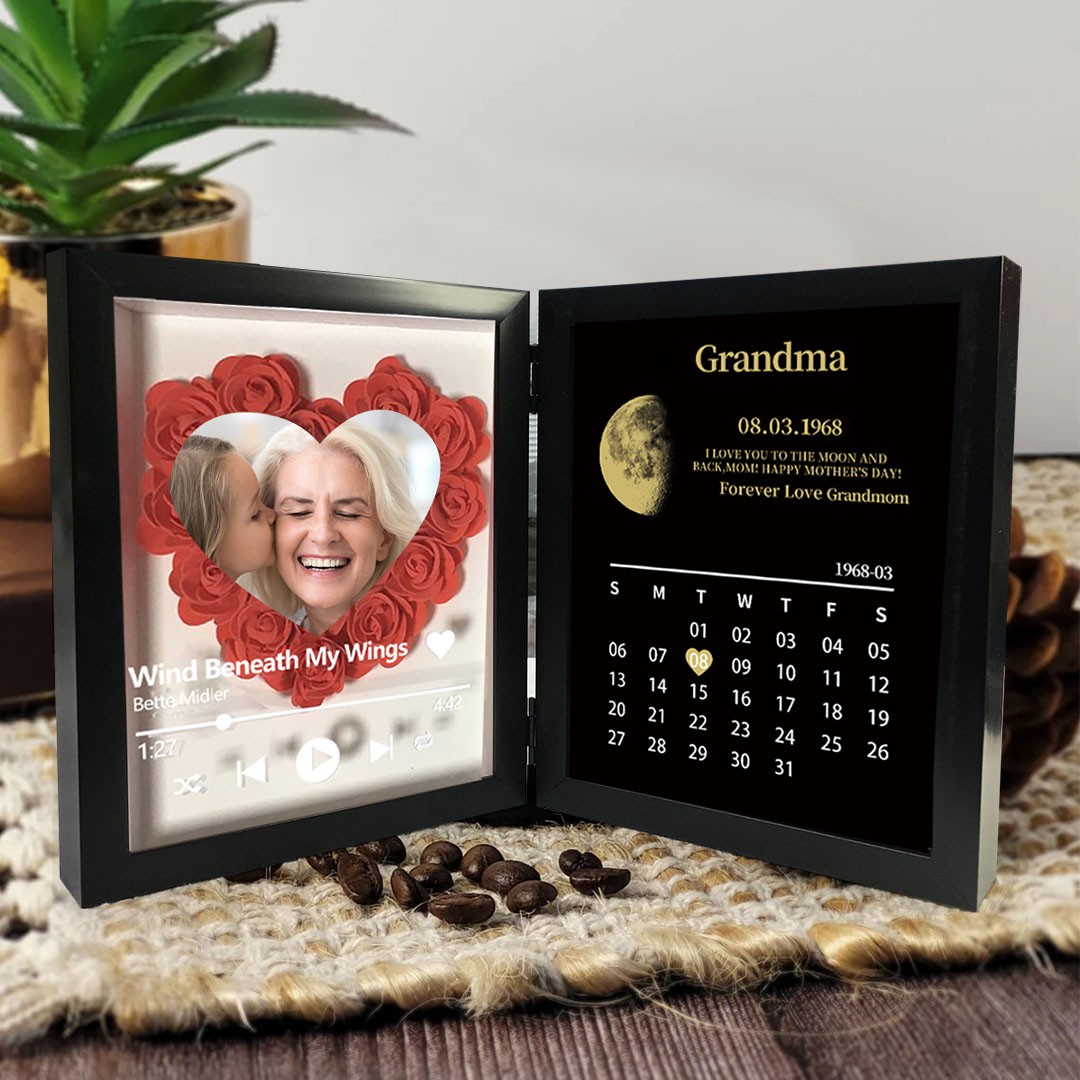 Personalized Flower Shadow Box Moon Phase Calendar with Names Gift for Mother's Day