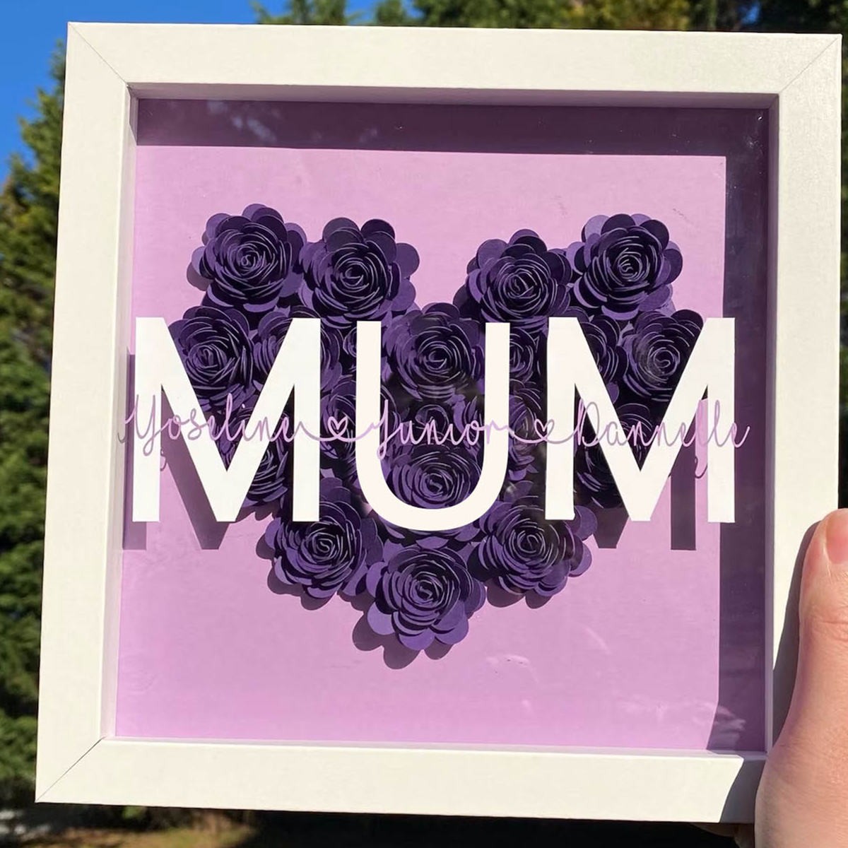 Personalised Mum Flower Shadow Box With Kids Name For Mother's Day