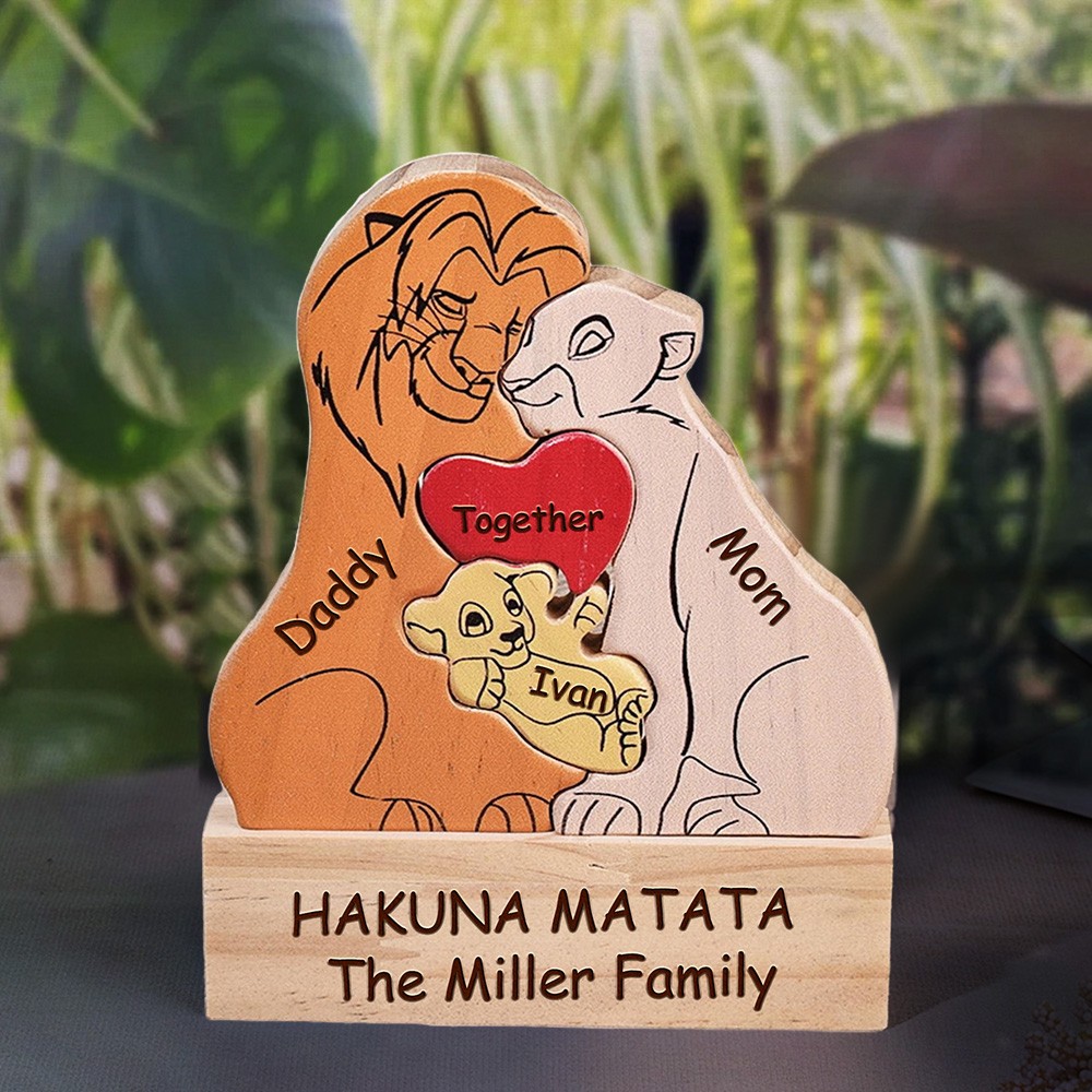 Custom Wooden Lion Family Puzzle For Family Christmas Gift