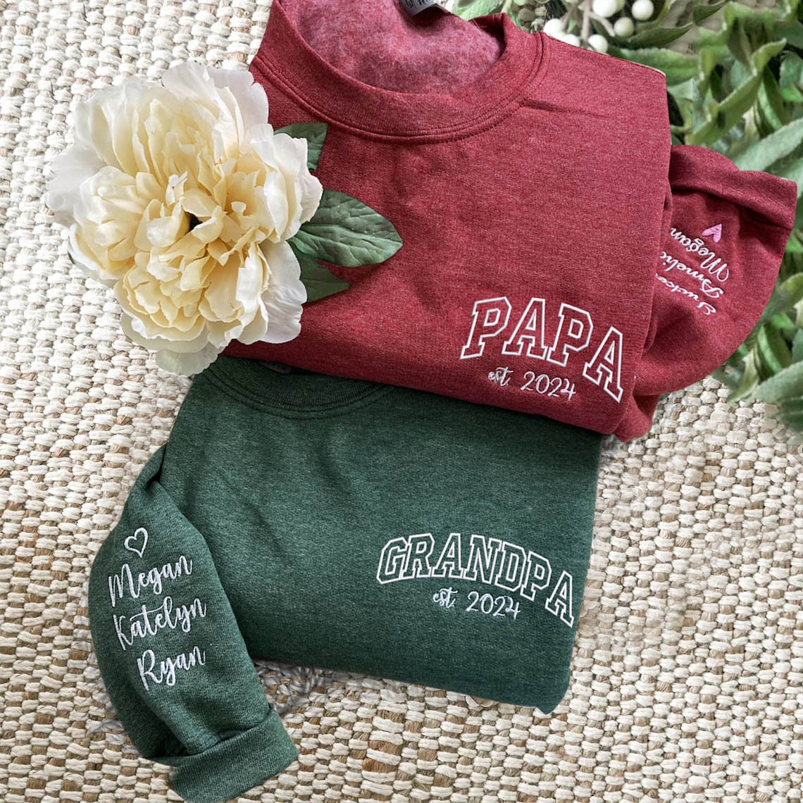 Custom Embroidered Papa Sweatshirt Hoodie with Kids Names For Father's Day Gift Ideas