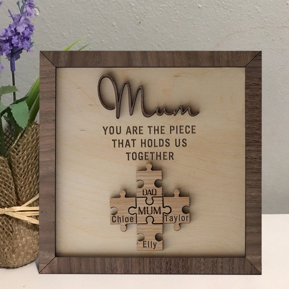 Custom Mum Puzzle Pieces Sign With Kids Name For Mom Grandma Home Wall Decor