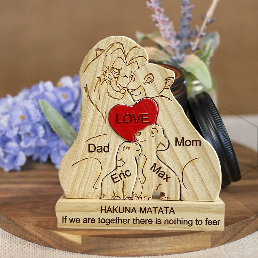 Custom Wooden Lion Family Puzzle For Family Christmas Gift