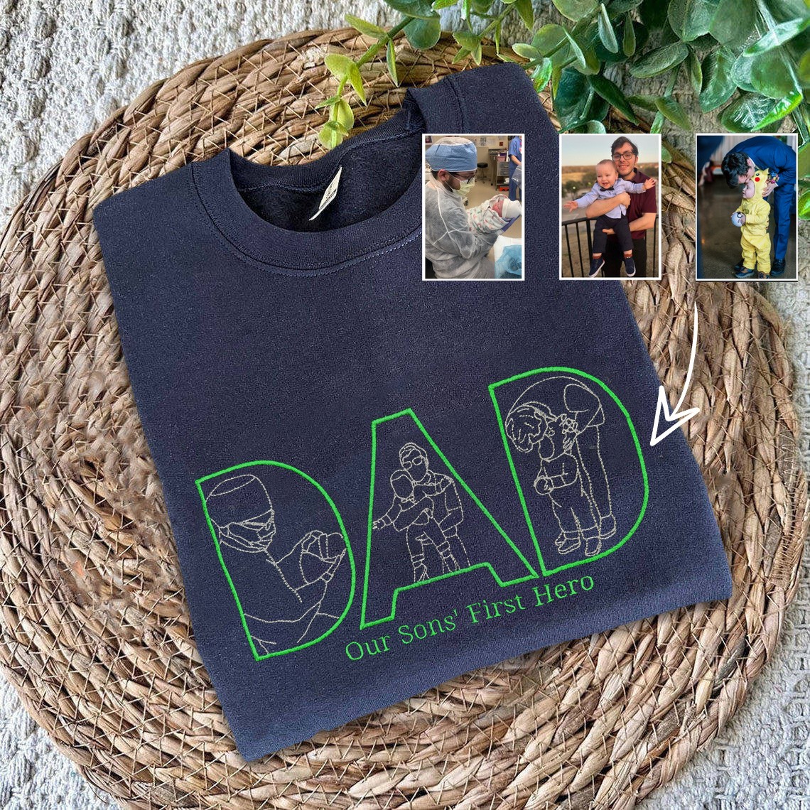 Personalised Photo Outline Embroidered Shirt For Dad Father's Day Gift Ideas