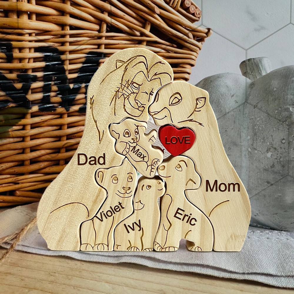 Custom Wooden Lion Family Puzzle For Family Christmas Gift