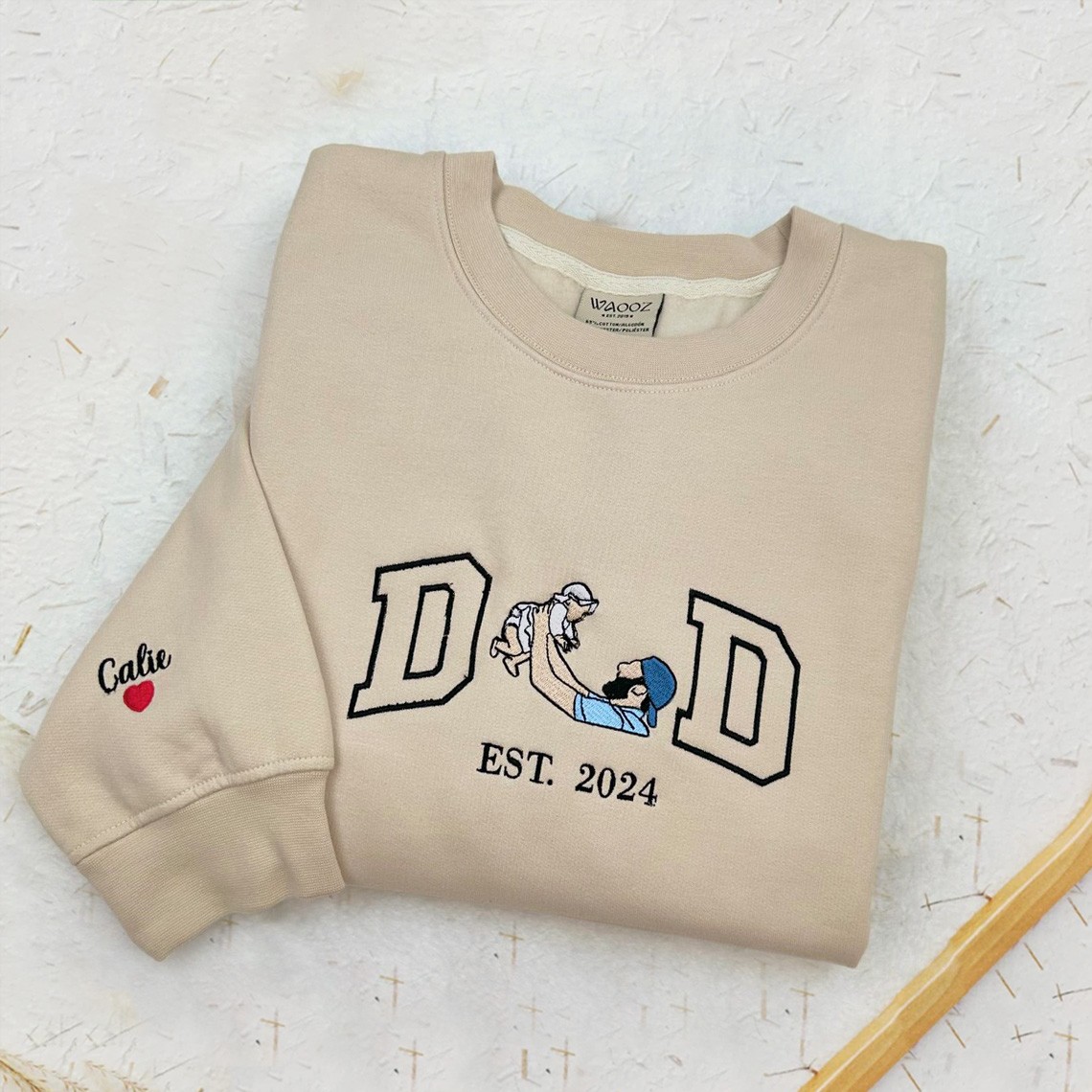 Custom Embroidered Dad Photo Sweatshirt Hoodie with Kids Names For Father's Day Gift