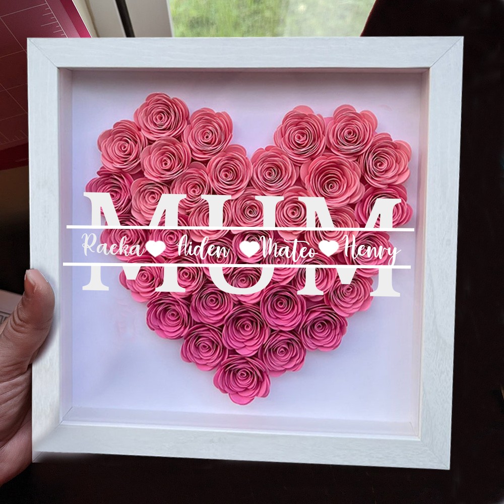 Personalised Mum Flower Shadow Box With Kids Name For Mother's Day Gift Ideas