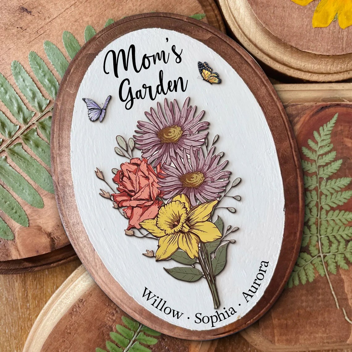 Custom Birth Flower Bouquet Art Oval Wood Sign For Family Mom Grandma Christmas Gift