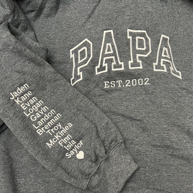 Custom Embroidered Papa Sweatshirt Hoodie with Kids Names For Father's Day Gift Ideas