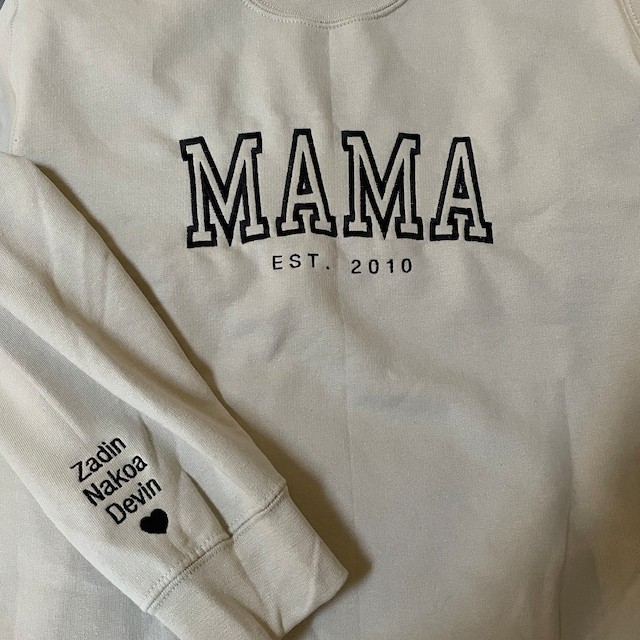 Custom Embroidered Mama Sweatshirt Hoodie with Kids Names For Mother's Day Gift Ideas