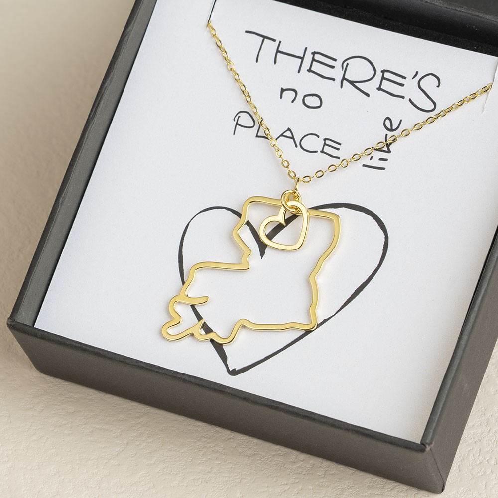 Personalised Gift for Her Home State Outline Best Friend Necklace There Is No Place Like