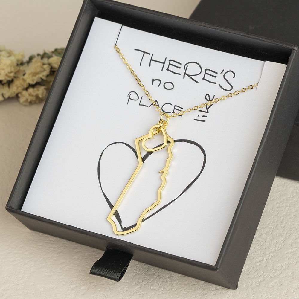 Personalised Gift for Her Home State Outline Best Friend Necklace There Is No Place Like