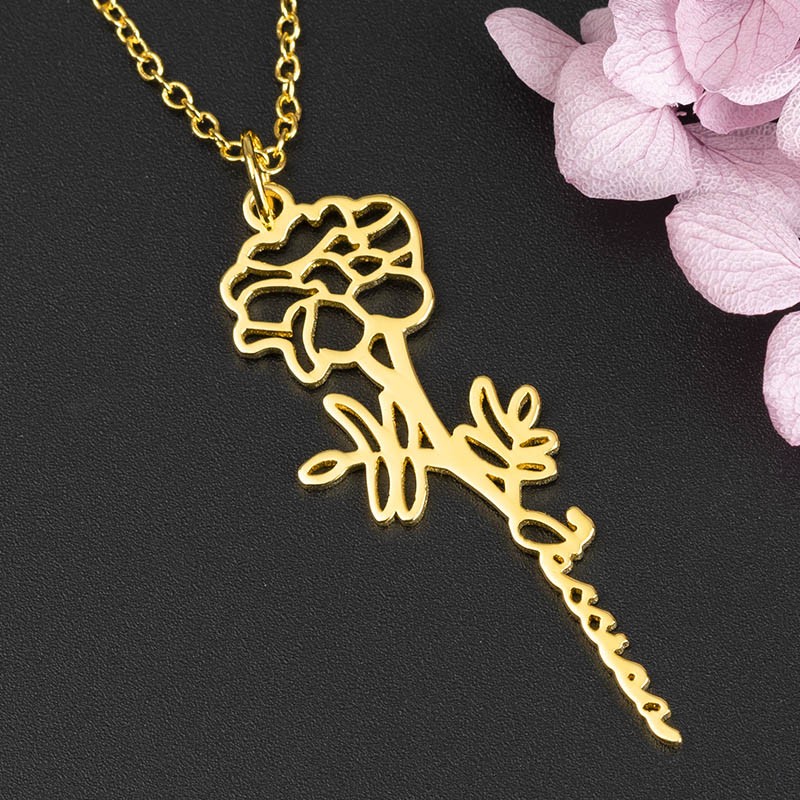 Personalised Floral Name Necklace with Birth Flower Gift For Her