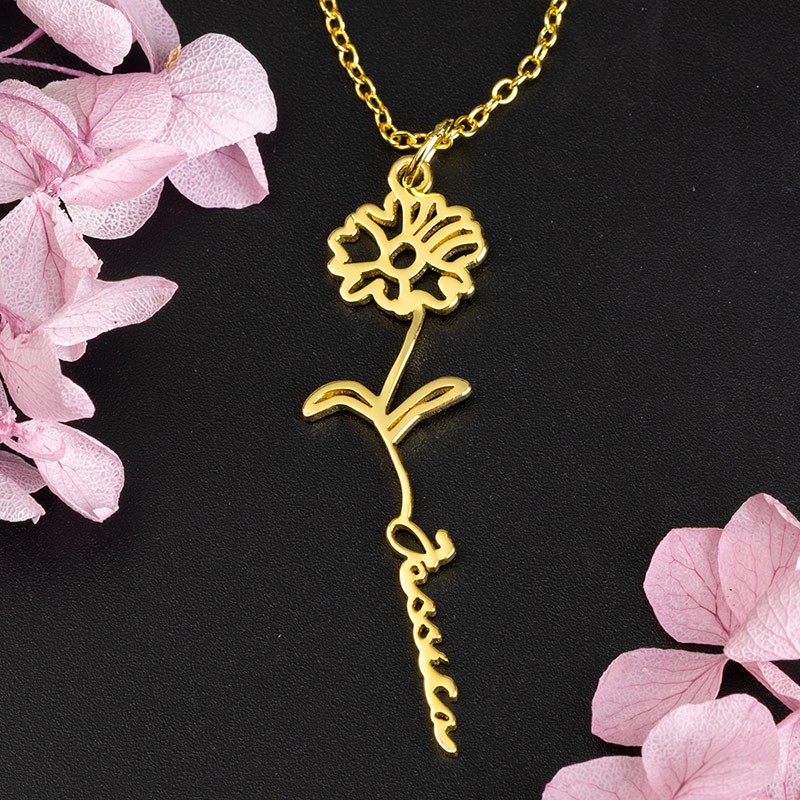 Personalised Floral Name Necklace with Birth Flower Gift For Her