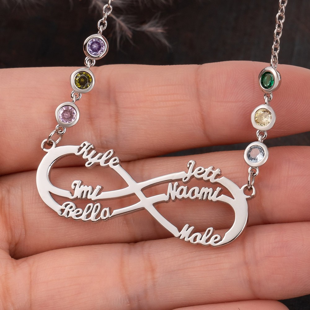 Custom Infinity Necklace With 6 Names and Birthstone For Mother's Day Christmas Gift Ideas