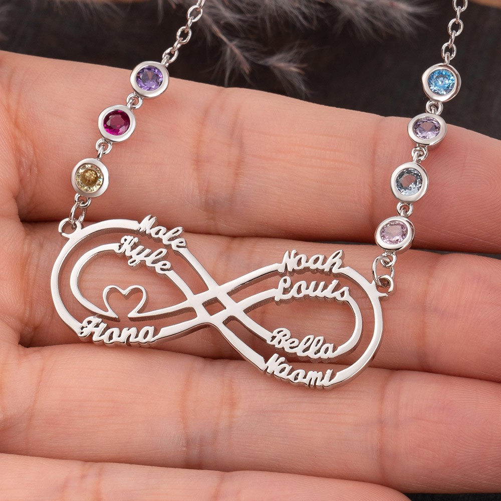 Custom Infinity Necklace With 7 Names and Birthstone For Mother's Day Christmas