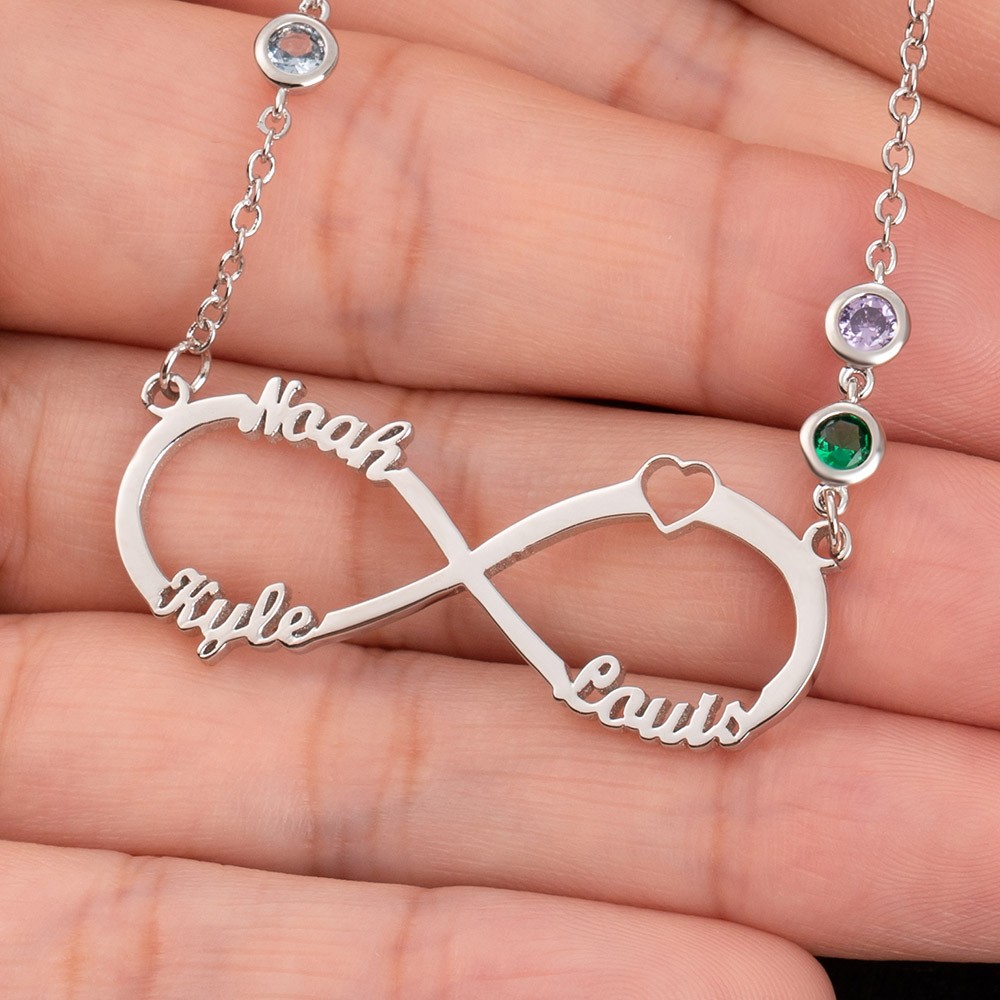 Custom Infinity Necklace With 3 Names and Birthstone For Mother's Day Christmas Gift Ideas