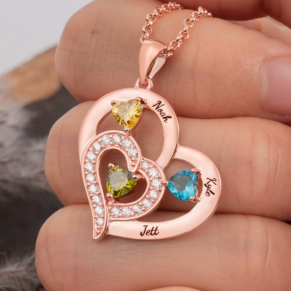 Custom Heart Necklace With 1-10 Name and Birthstones For Mother's Day Christmas Gift Ideas