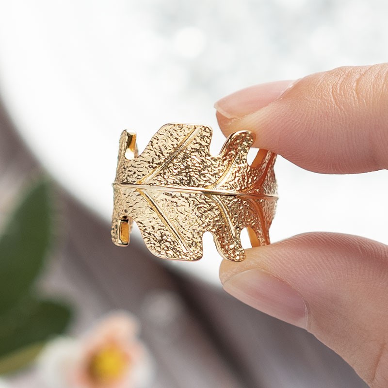 18K Gold Plated Ring OAK Leaf Vintage Style 