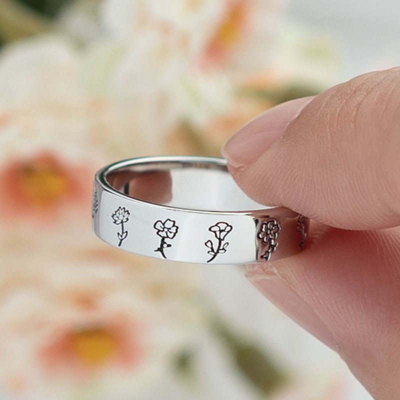 Family Birth Flower Month Ring Personalised Gift For Her