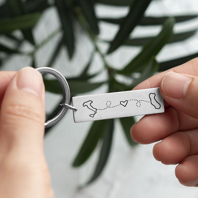 Custom With ANY Two Locations States Marked Long Distance Family Couples Friends Keychain