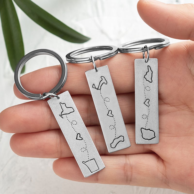 Custom With ANY Two Locations States Marked Long Distance Family Couples Friends Keychain