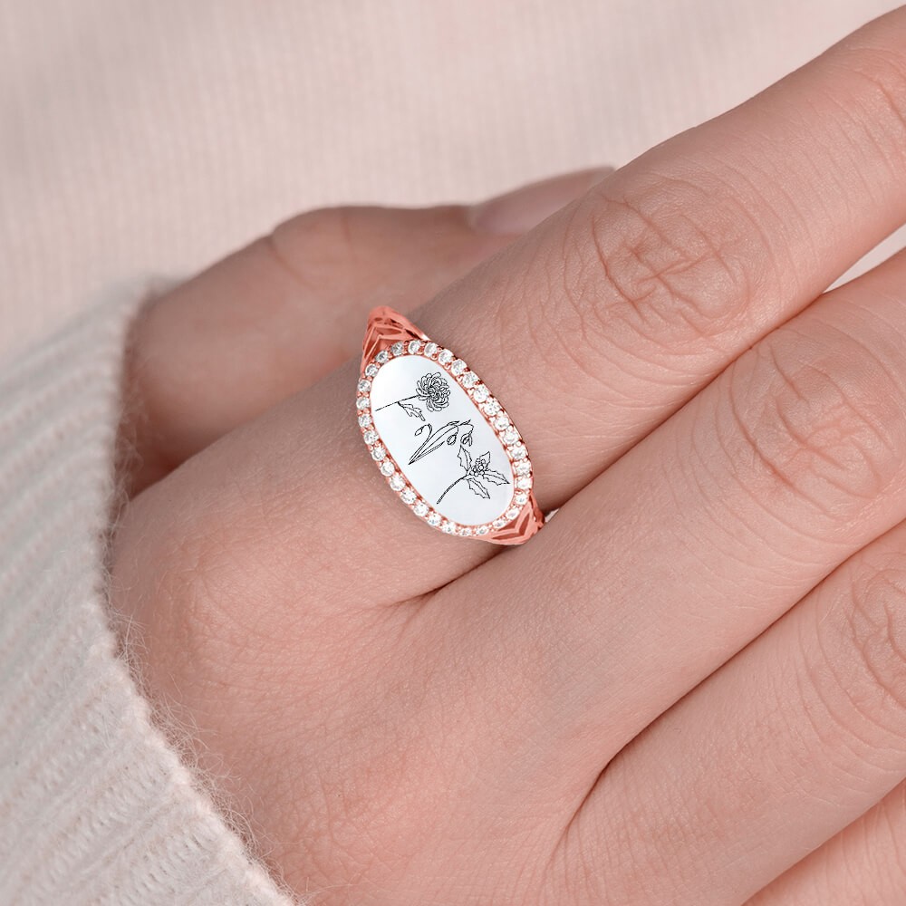 Personalized Birth Month Flower Ring For Family Mom