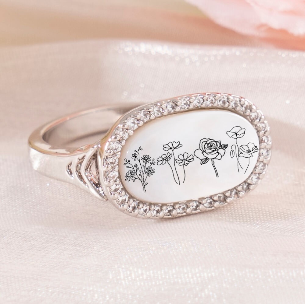 Personalized Birth Month Flower Ring For Family Mom