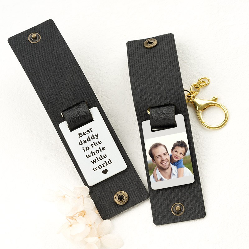 Personalised Black Photo Keychain For Father's Day