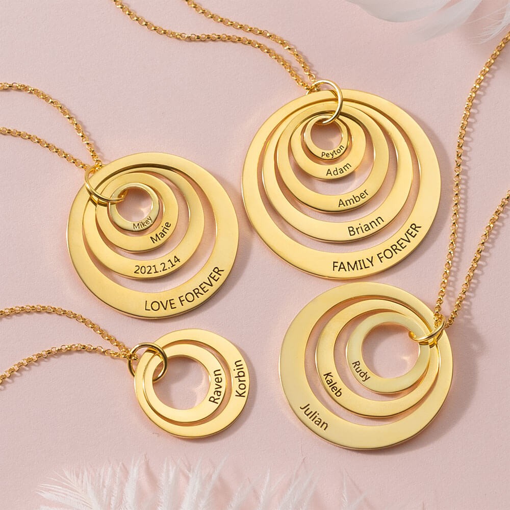 Personalised Engraved Double Hoop Name Necklace With 1-5 Circles Shape Style