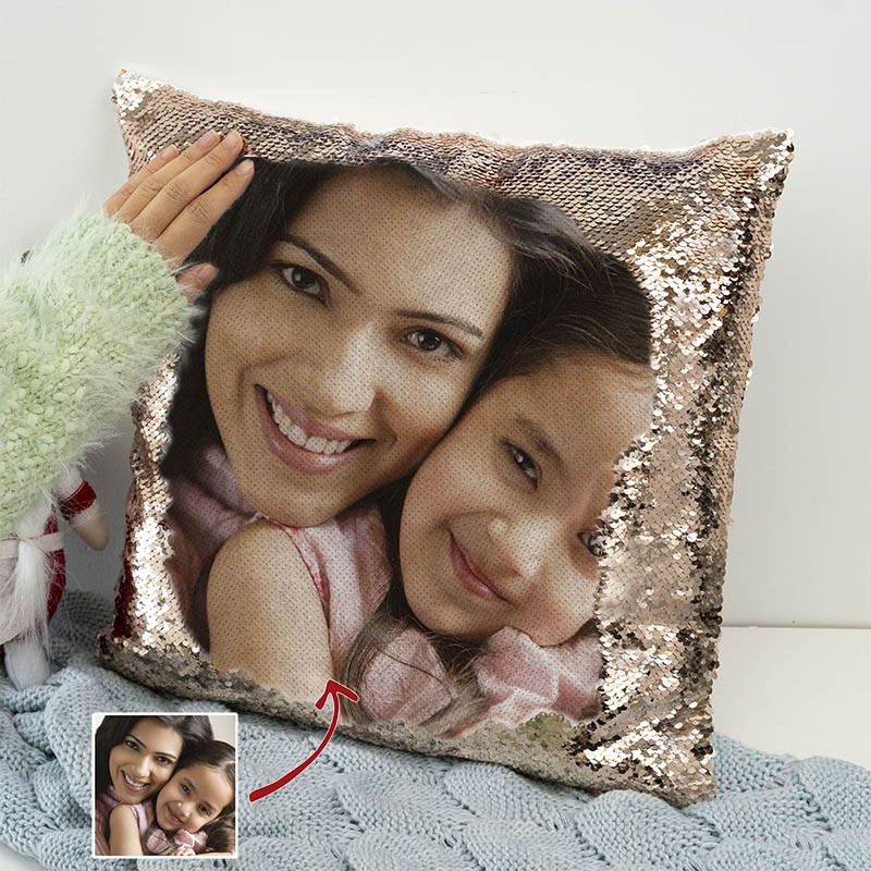 Personalised Rose Gold Sequin Photo Pillow For Mother's Day