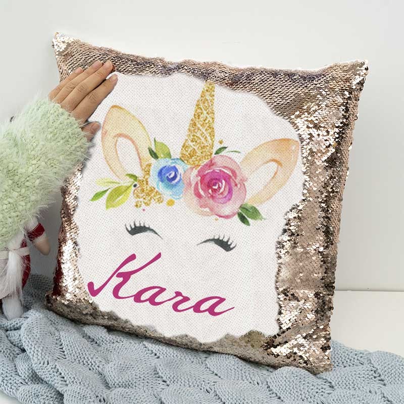 Personalised Sequin Name Pillow Unicorn Birthday Gift for Girls