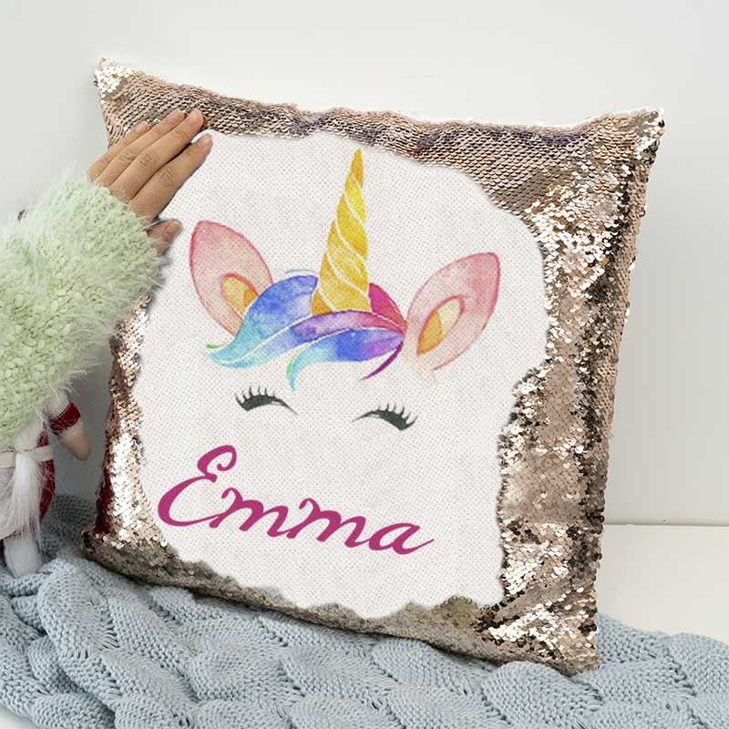 Personalised Sequin Name Pillow Unicorn Birthday Gift for Girls