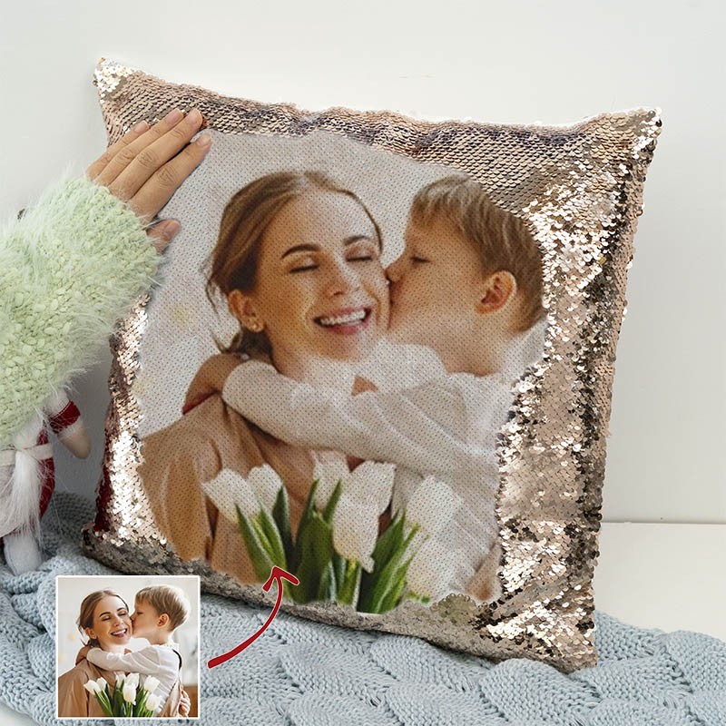 Personalised Sequin Photo Pillow For Mother's Day