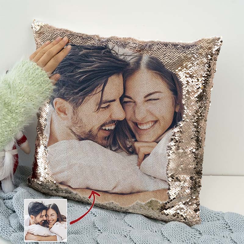 Personalised Sequin Photo Pillow For Couples Valentine's Day