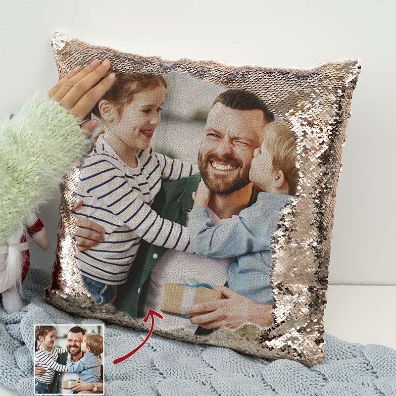 Personalised Sequin Photo Pillow For Dad Father's Day