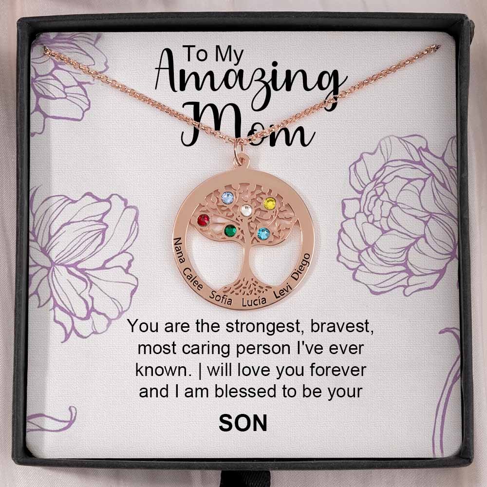 To My Mom Personalized Family Tree Necklaces With Names For Mother's Day Gift Ideas