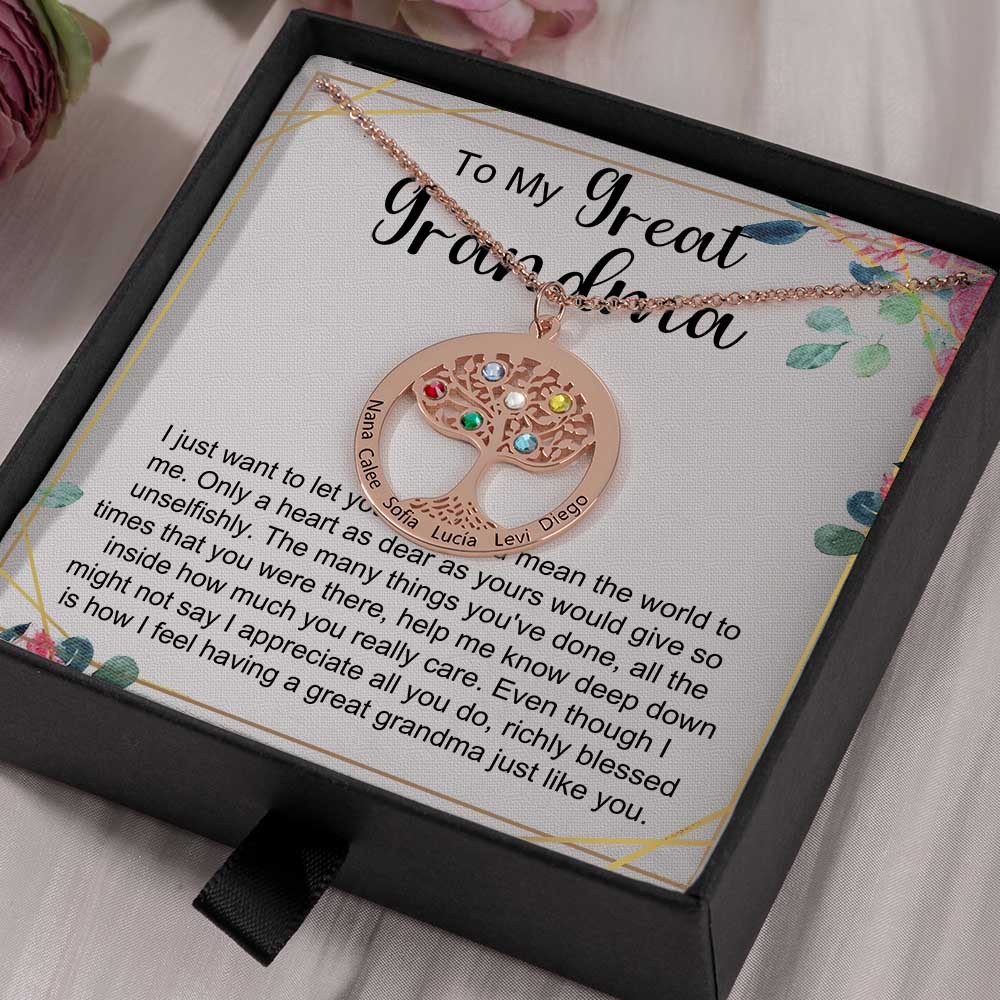 To My Grandma Personalized Family Tree Name Birthstone Necklaces